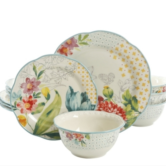 ❤️ New Pioneer Woman Blooming Bouquet 12 Piece Dinnerware Set - Picture 7 of 7